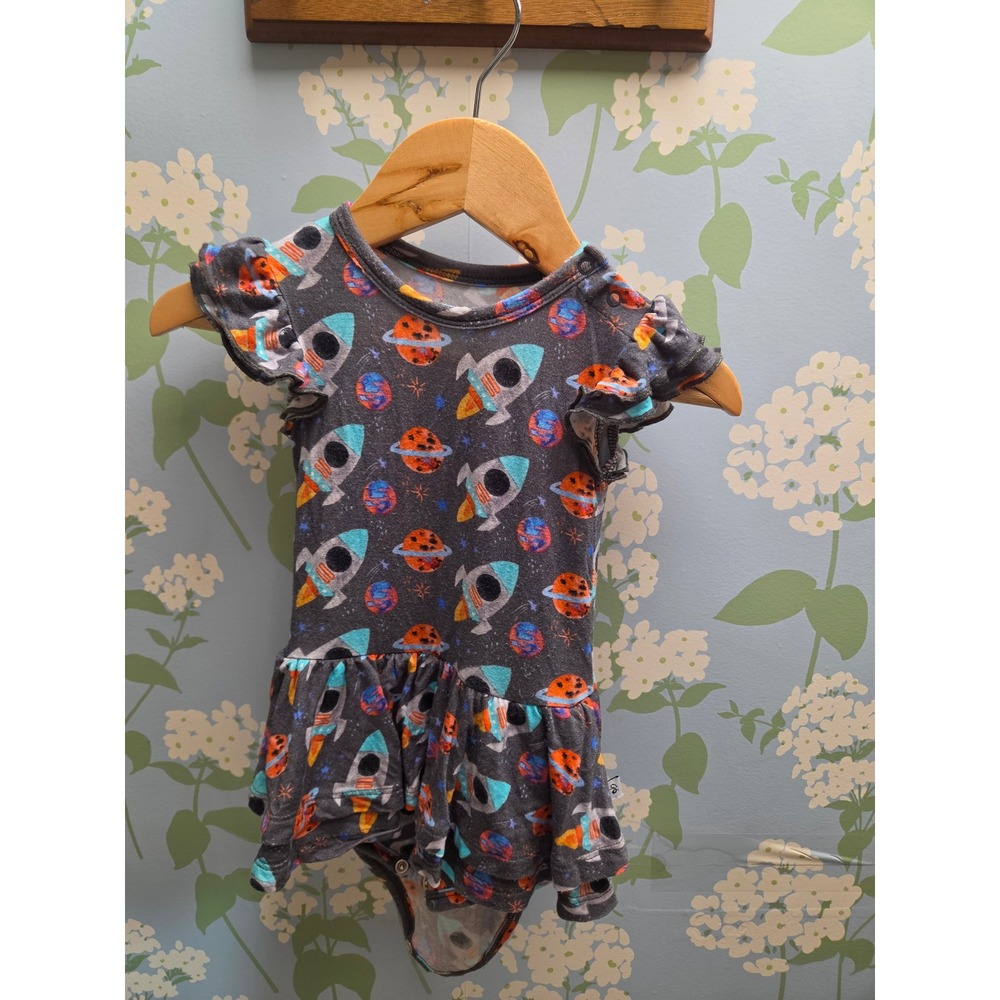 Birdie Bean Space Rocket Bamboo Flutter Sleeve Romper 12-18 Months